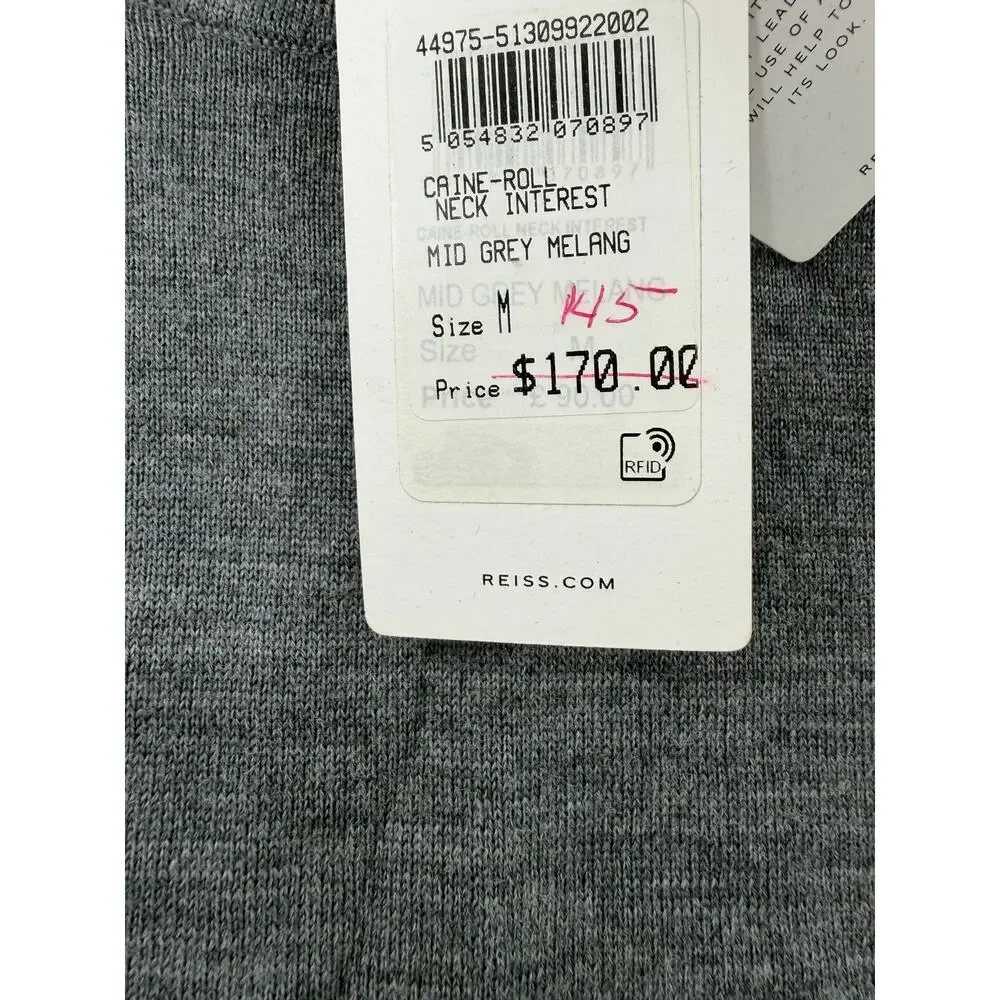 REISS Caine Merino Wool Roll-Neck Jumper Size M Gray Jumper $170